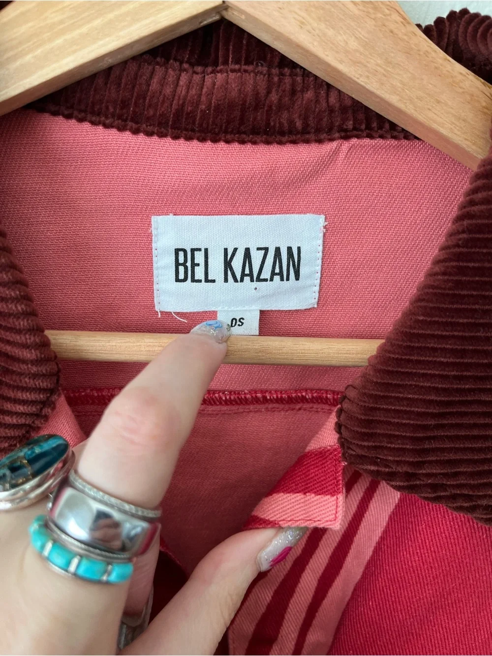 Anthropologie Bel Kazan Printed Eclectic Barn Chore Jacket Corduroy Collar Pink